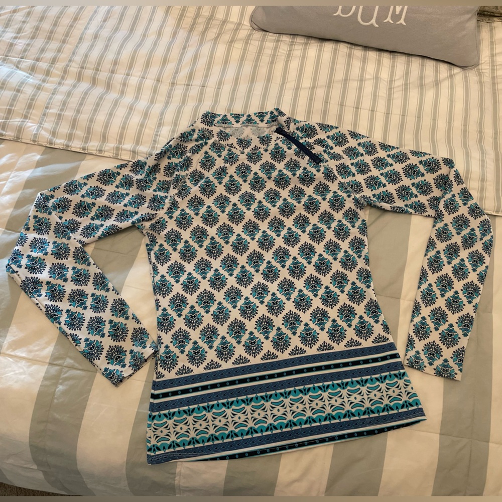 Cabana Life Blue and White Swim Top